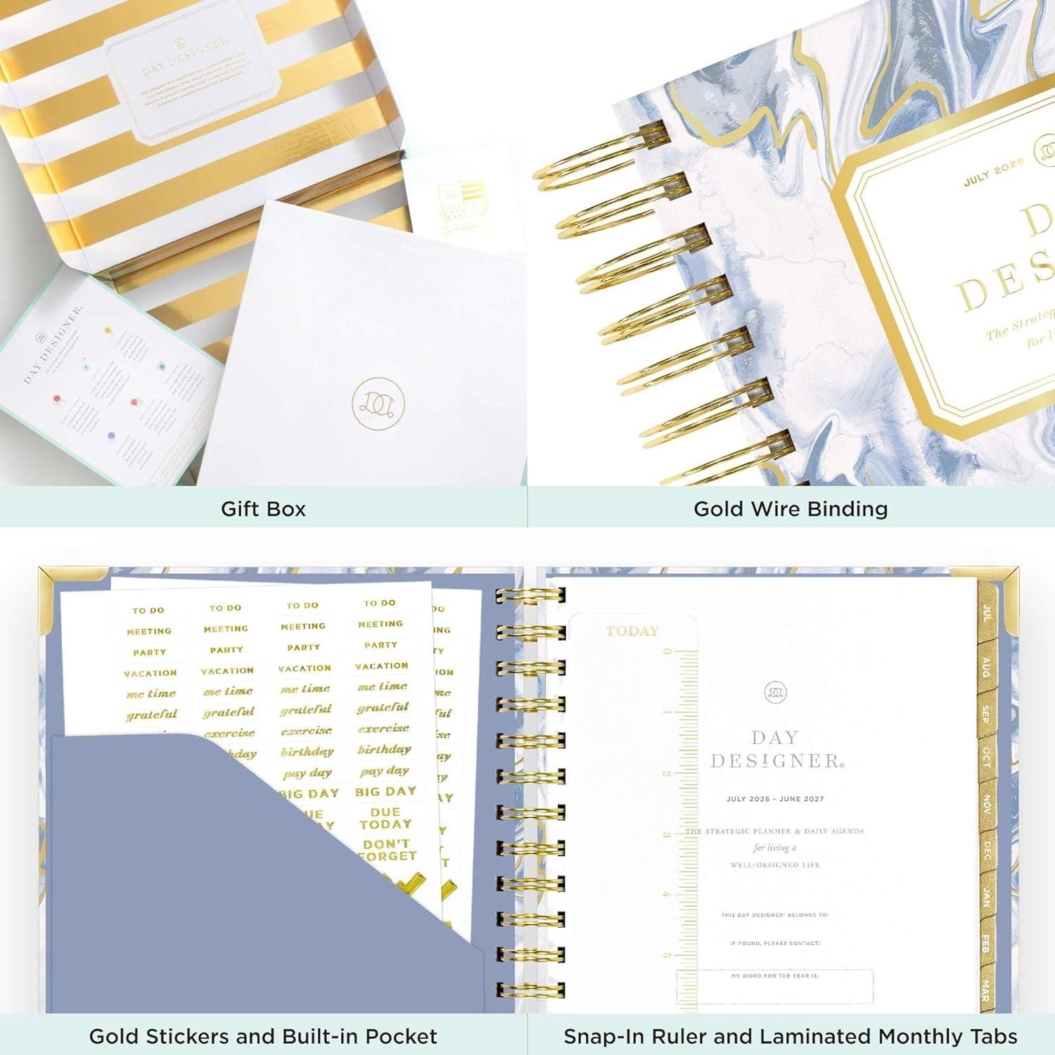 imageDay Designer 202627 Mini Daily Planner July 2026 June 2027 6x8125 Page Size Glossy Laminated Cover Black Stripe 202627Azure 202627