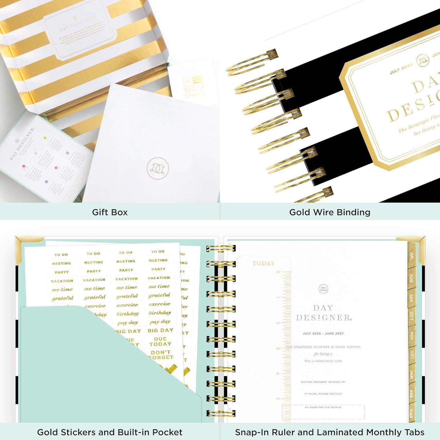 imageDay Designer 202627 Mini Daily Planner July 2026 June 2027 6x8125 Page Size Glossy Laminated Cover Black Stripe 202627Black Stripe 202627