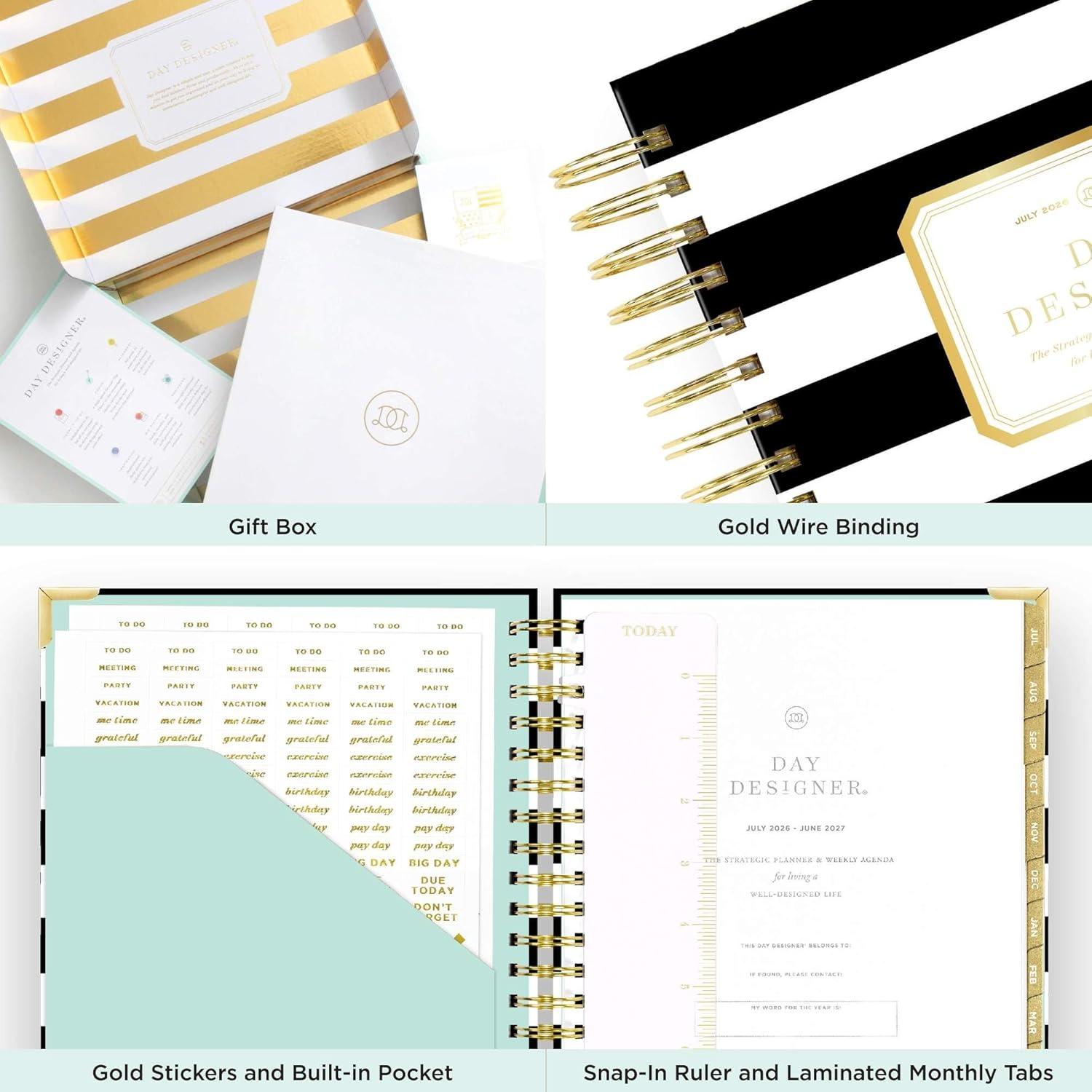 imageDay Designer 202627 Weekly Planner July 2026 June 2027 74x95 Page Size Glossy Laminated Cover Black Stripe 202627Black Stripe 202627
