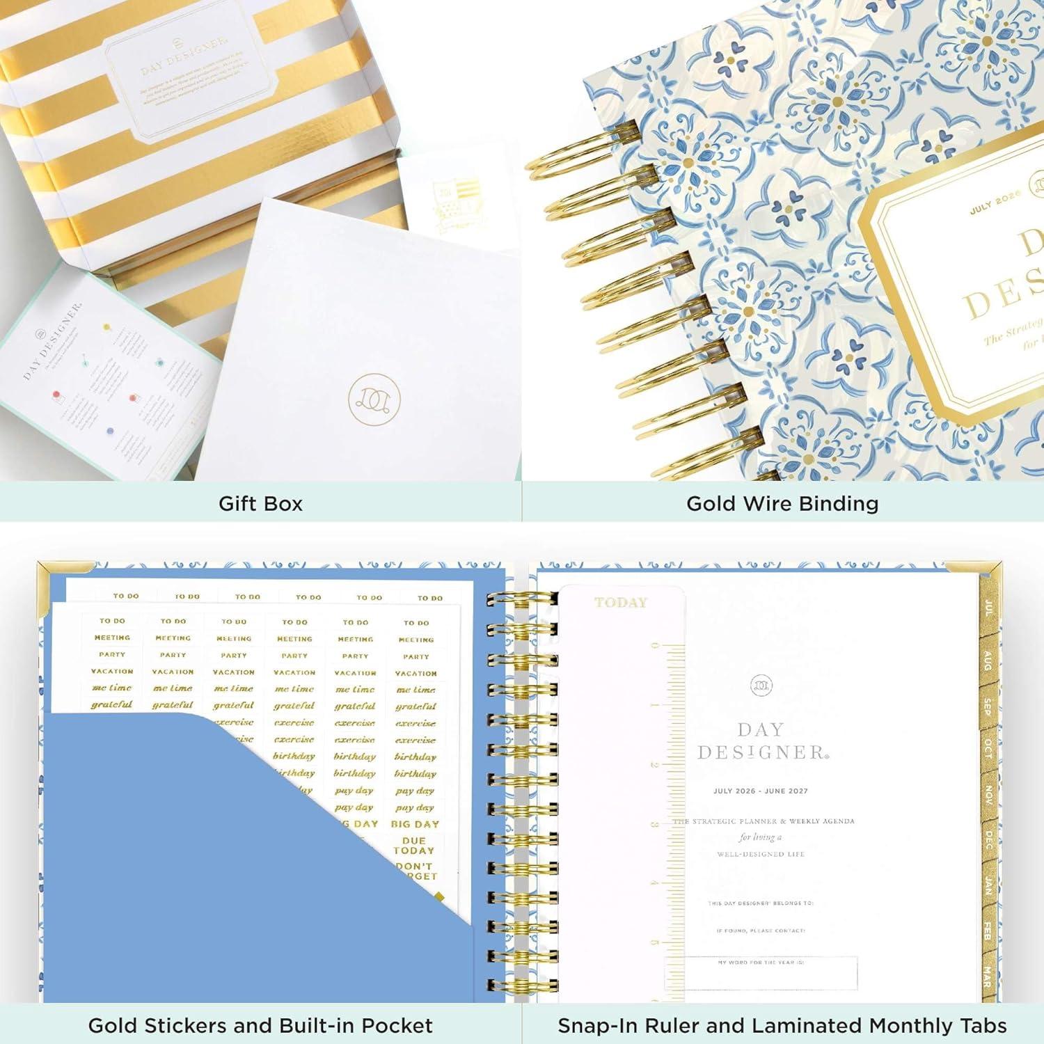 imageDay Designer 202627 Weekly Planner July 2026 June 2027 74x95 Page Size Glossy Laminated Cover Black Stripe 202627Casa Bella 202627