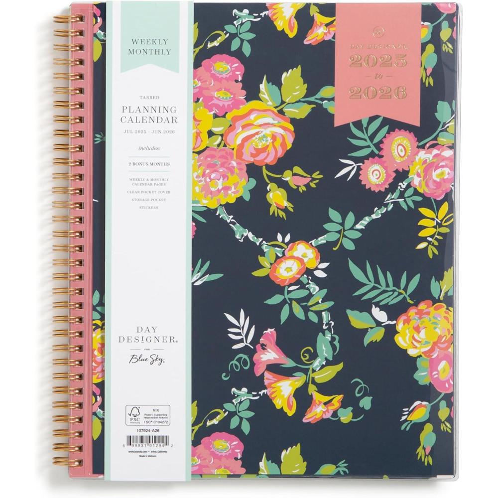 imageBlue Sky Day Designer 20262027 Weekly and Monthly Academic Year Planner Calendar July 2026 June 2027 85 x 11 Clear Pocket Cover Laminated Tabs Storage Pocket Includes Stickers Peyton NavyPeyton Navy 20252026