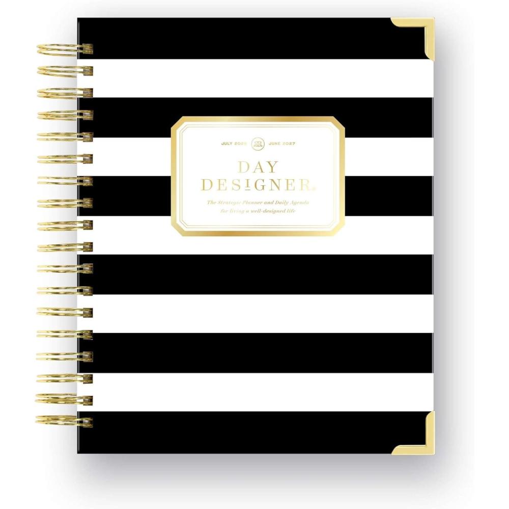 imageDay Designer 20262027 Daily Planner Premium Planner for Stylish Organization Combines Monthly Calendar Hourly Schedule ToDo List Gratitude Goal Setting Inspirational Quotes Stickers amp More Elegant laminated Cover with Gold Accents Azure 202627Black Stripe 202627