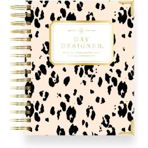 Day Designer 2026-27 Mini Daily Planner, July 2026 – June 2027, 6×8.125 Page Size, Glossy Laminated Cover (Black Stripe – 2026-27)(Painted Leopard)