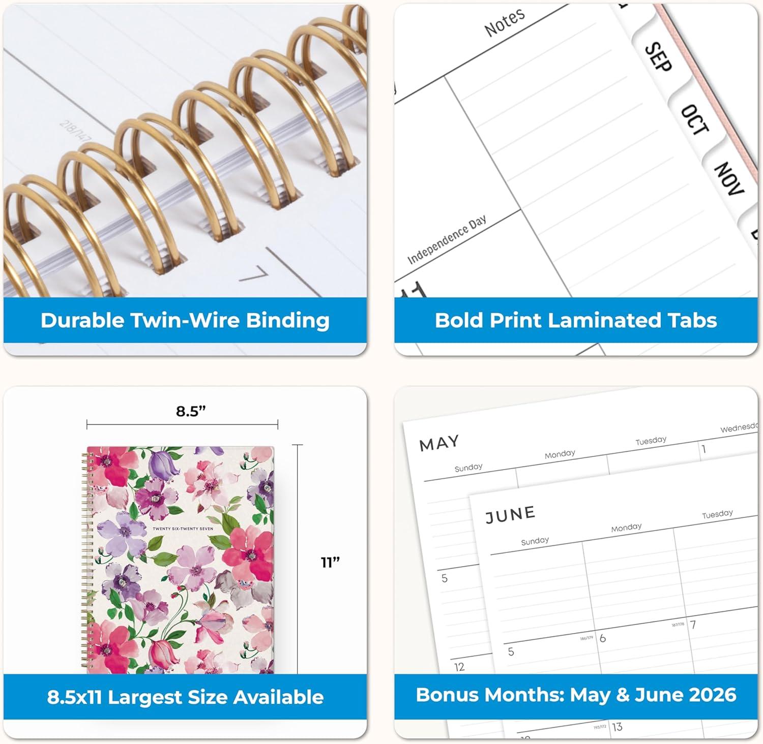 imageBlue Sky 20262027 Large Print Weekly and Monthly Academic Year Planner Calendar July 2026 June 2027 85 x 11 Flexible Cover Wirebound Storage Pocket Laminated Tabs CharlotteCharlotte 20262027