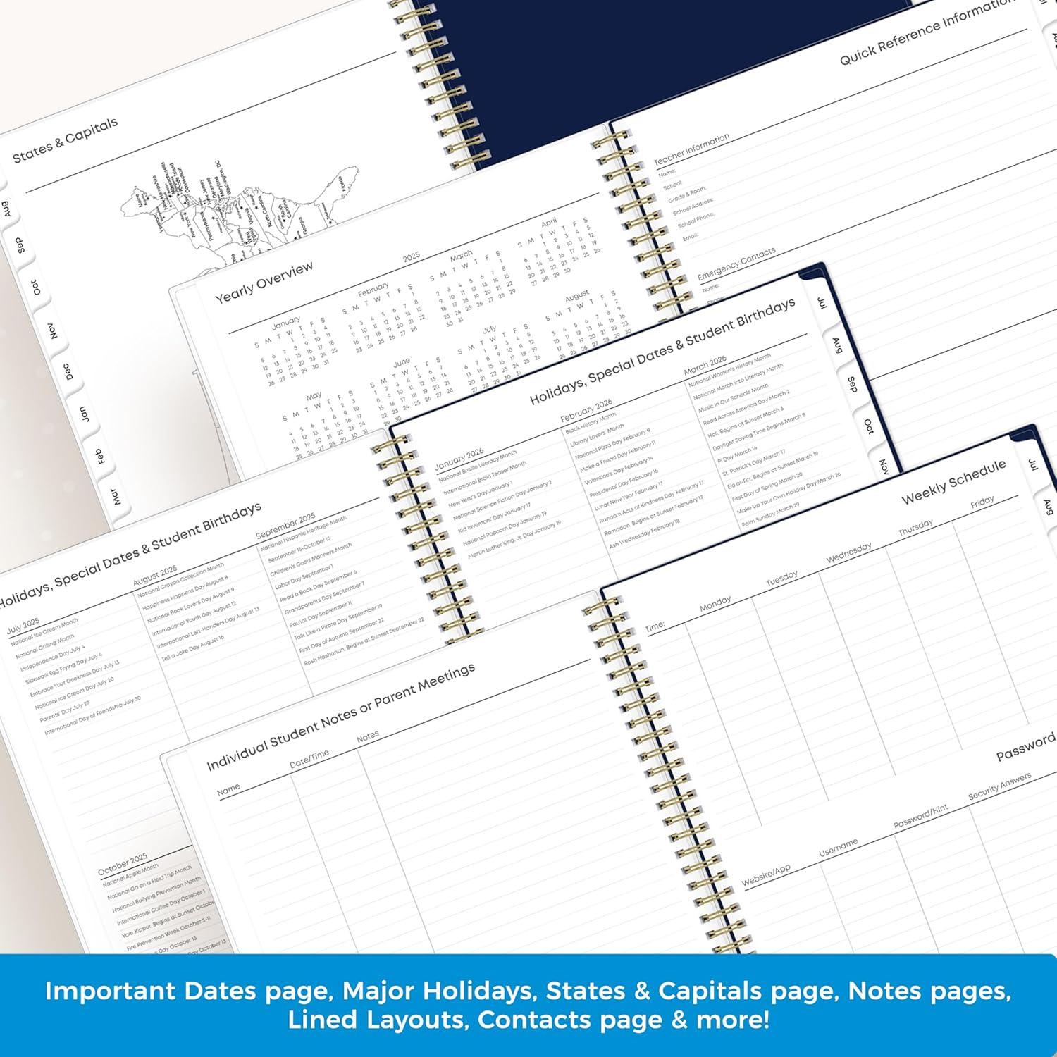 imageBlue Sky 20262027 Weekly and Monthly Academic Year Teacher Lesson Planner Calendar July 2026 June 2027 85 x 11 Flexible Cover Wirebound Laminated Tabs Storage Pocket Fresh LemonsFresh Lemons 20252026