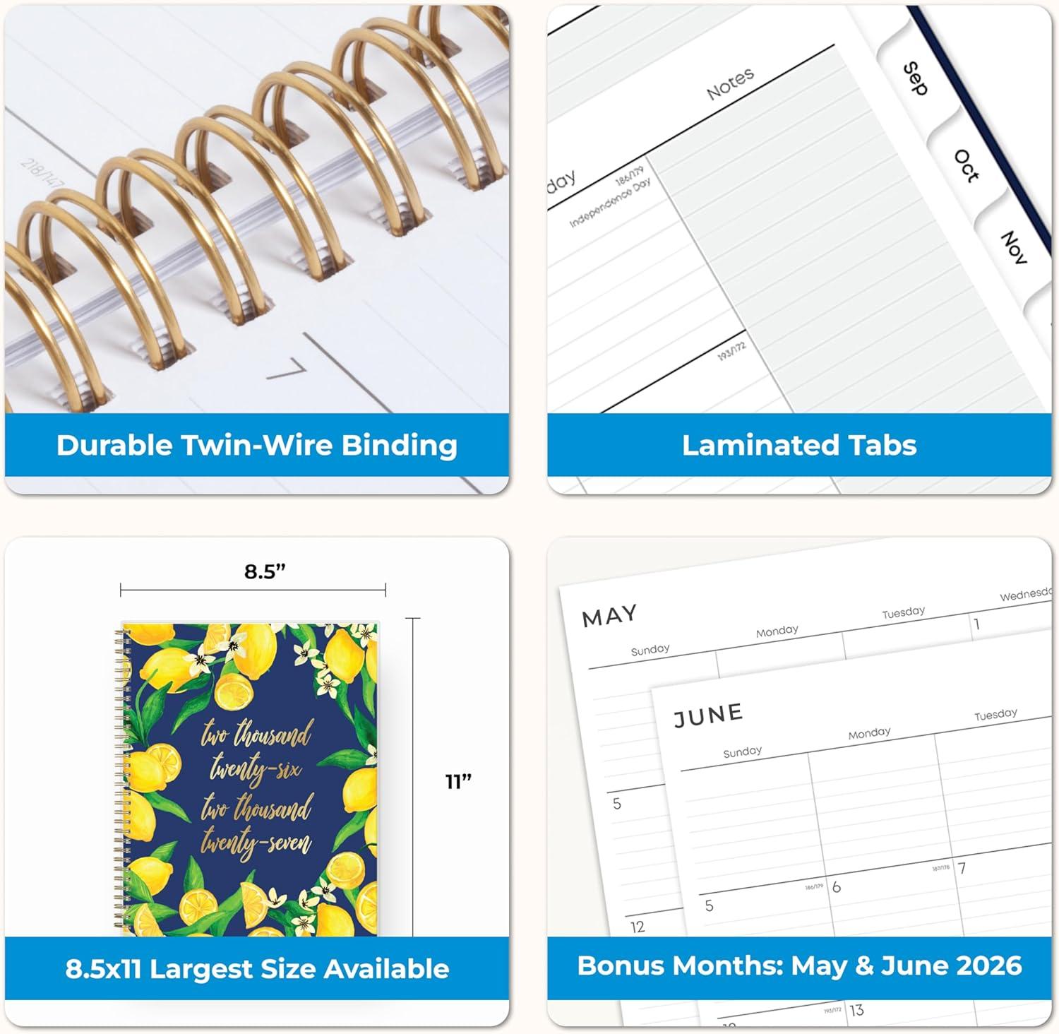 imageBlue Sky 20262027 Weekly and Monthly Academic Year Teacher Lesson Planner Calendar July 2026 June 2027 85 x 11 Flexible Cover Wirebound Laminated Tabs Storage Pocket Fresh LemonsFresh Lemons 20262027