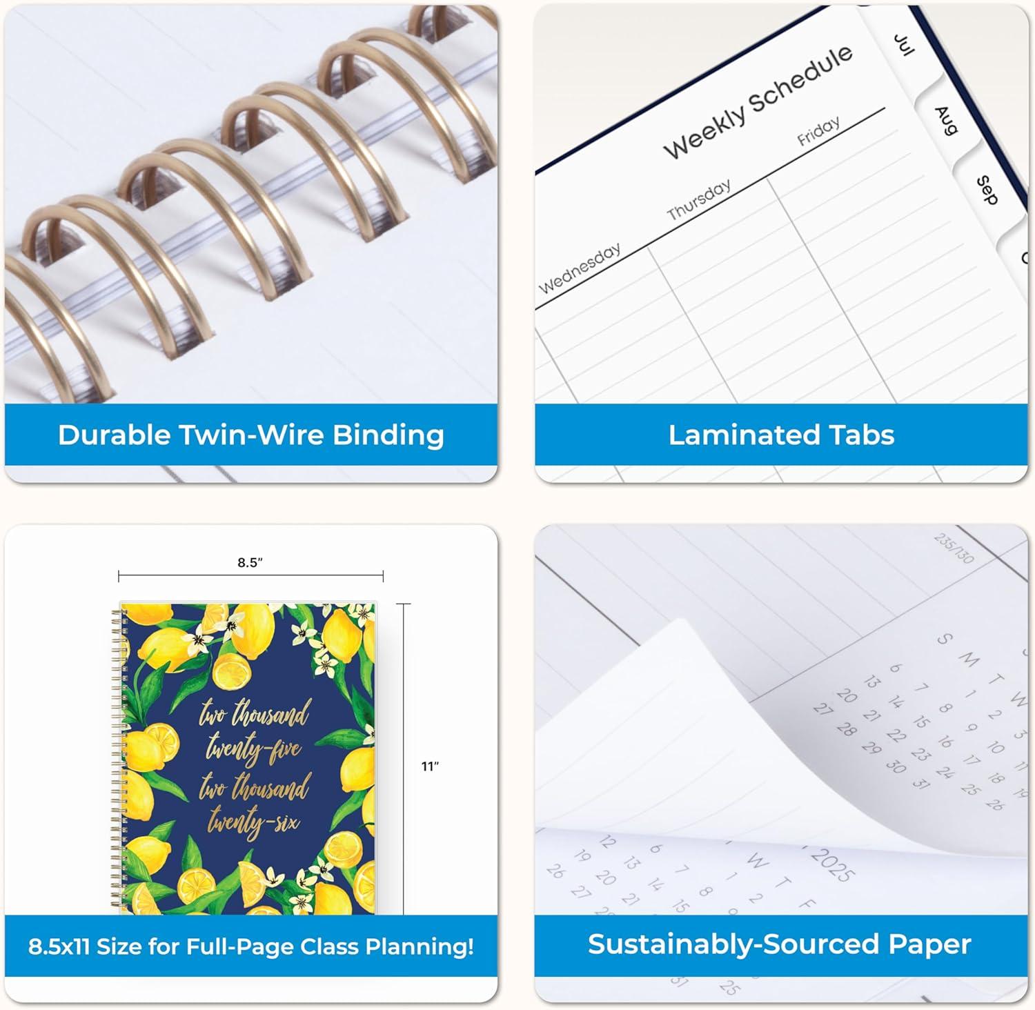 imageBlue Sky 20262027 Weekly and Monthly Academic Year Teacher Lesson Planner Calendar July 2026 June 2027 85 x 11 Flexible Cover Wirebound Laminated Tabs Storage Pocket Fresh LemonsFresh Lemons 20252026