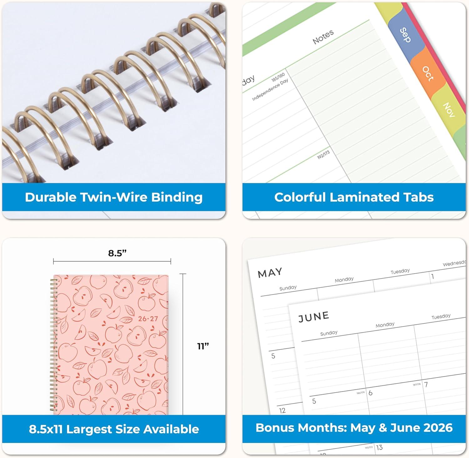 imageBlue Sky 20262027 Weekly and Monthly Academic Year Teacher Lesson Planner Calendar July 2026 June 2027 85 x 11 Flexible Cover Wirebound Laminated Tabs Storage Pocket Apple SketchApple Sketch 20262027