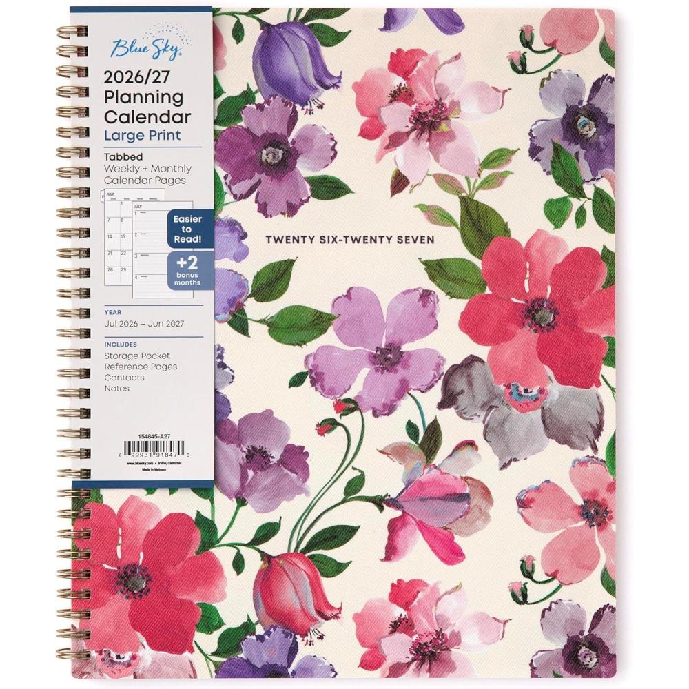 imageBlue Sky 20262027 Large Print Weekly and Monthly Academic Year Planner Calendar July 2026 June 2027 85 x 11 Flexible Cover Wirebound Storage Pocket Laminated Tabs CharlotteCharlotte 20262027
