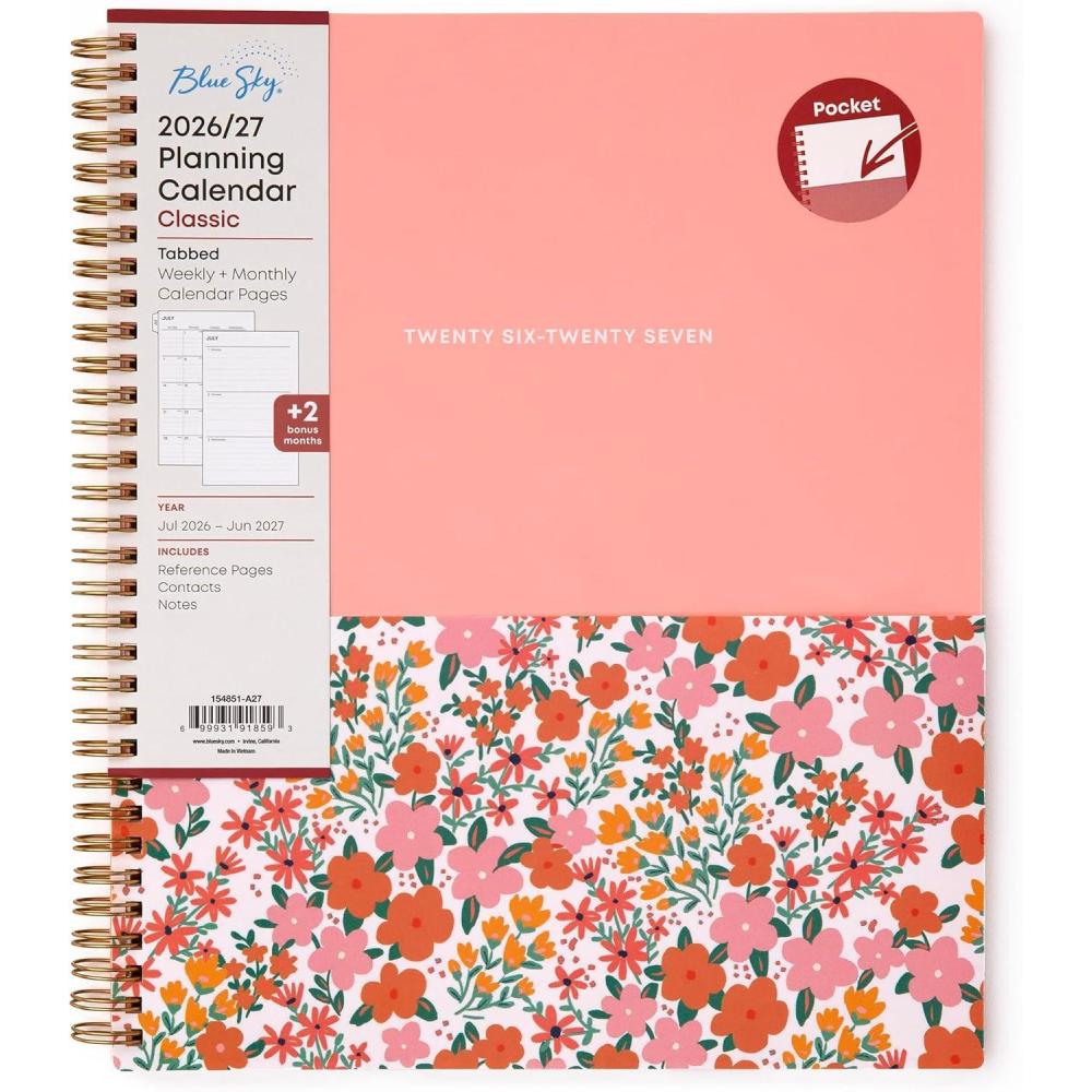 imageBlue Sky 20262027 Weekly and Monthly Academic Year Planner Calendar July 2026 June 2027 85 x 11 Flexible Cover With Pockets Wirebound Storage Pocket CatiraCatira 20262027