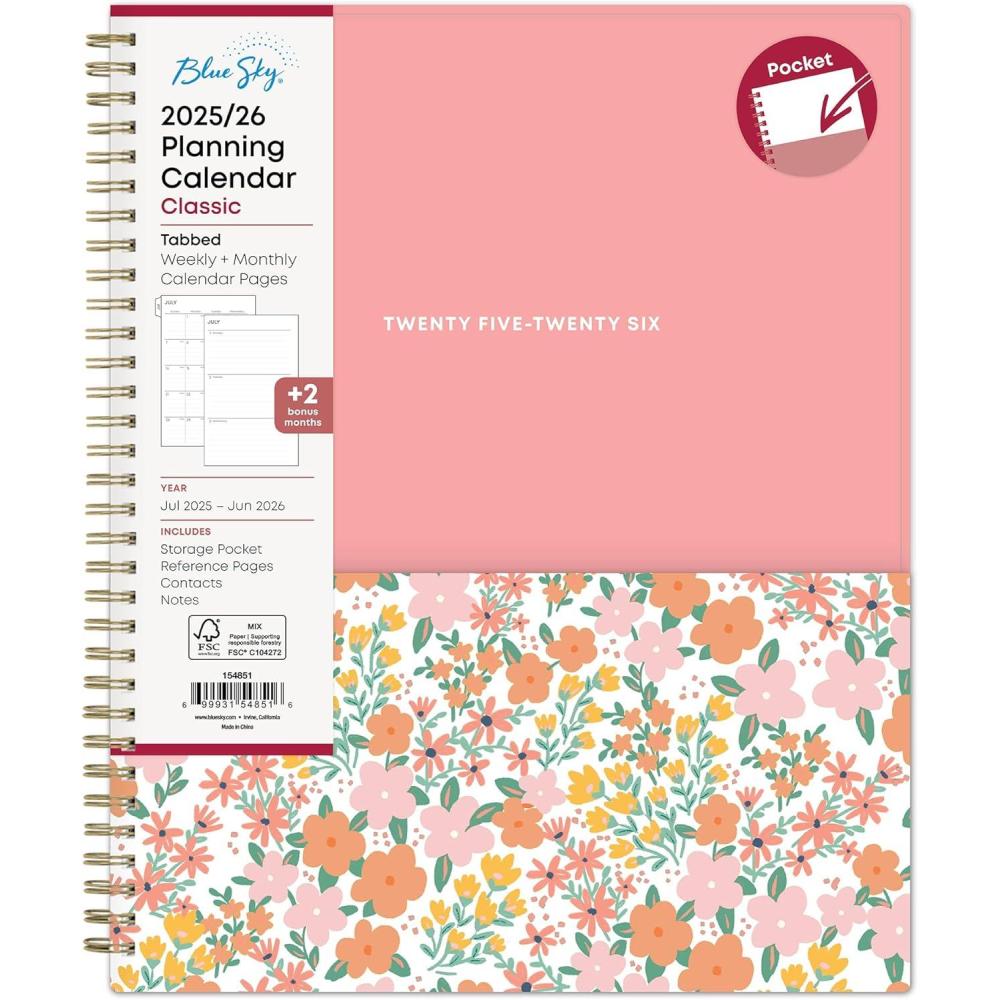 imageBlue Sky 20262027 Weekly and Monthly Academic Year Planner Calendar July 2026 June 2027 85 x 11 Flexible Cover With Pockets Wirebound Storage Pocket CatiraCatira 20252026