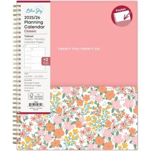Blue Sky 2026-2027 Weekly and Monthly Academic Year Planner Calendar, July 2026 – June 2027, 8.5″ x 11″, Flexible Cover With Pockets, Wirebound, Storage Pocket, Catira(Catira- 2025/2026)