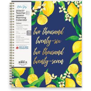 Blue Sky 2026-2027 Weekly and Monthly Academic Year Teacher Lesson Planner Calendar, July 2026 – June 2027, 8.5″ x 11″, Flexible Cover, Wirebound, Laminated Tabs, Storage Pocket, Fresh Lemons(Fresh Lemons- 2026/2027)