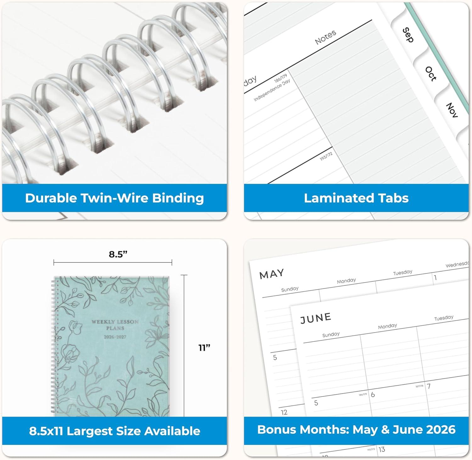 imageBlue Sky 20262027 Weekly and Monthly Academic Year Teacher Lesson Planner Calendar July 2026 June 2027 85 x 11 Flexible Cover Wirebound Laminated Tabs Storage Pocket Prairie AquaPrairie Aqua 20262027