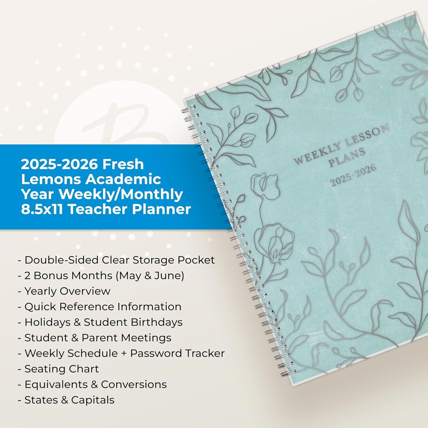 imageBlue Sky 20262027 Weekly and Monthly Academic Year Teacher Lesson Planner Calendar July 2026 June 2027 85 x 11 Flexible Cover Wirebound Laminated Tabs Storage Pocket Prairie AquaPrairie Aqua 20252026