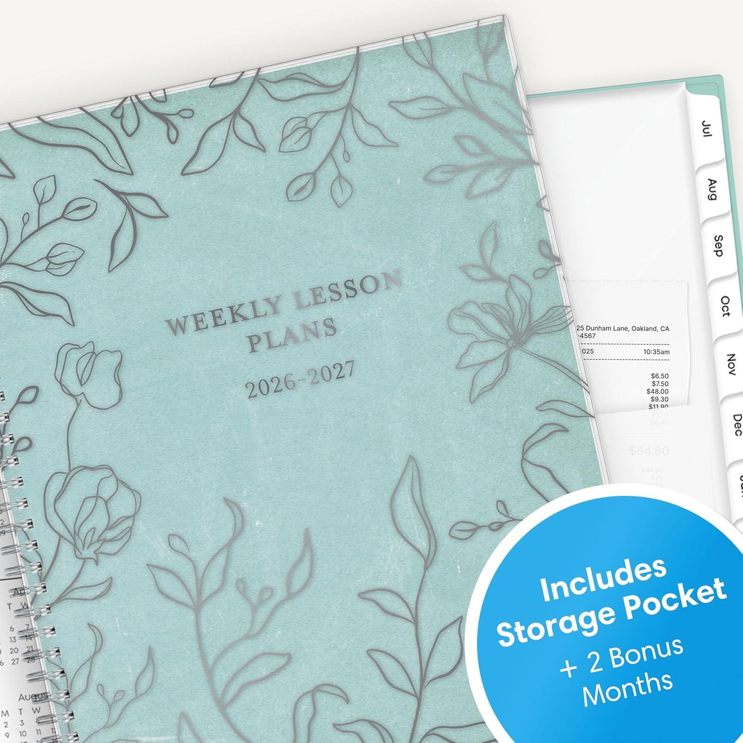 imageBlue Sky 20262027 Weekly and Monthly Academic Year Teacher Lesson Planner Calendar July 2026 June 2027 85 x 11 Flexible Cover Wirebound Laminated Tabs Storage Pocket Prairie AquaPrairie Aqua 20262027