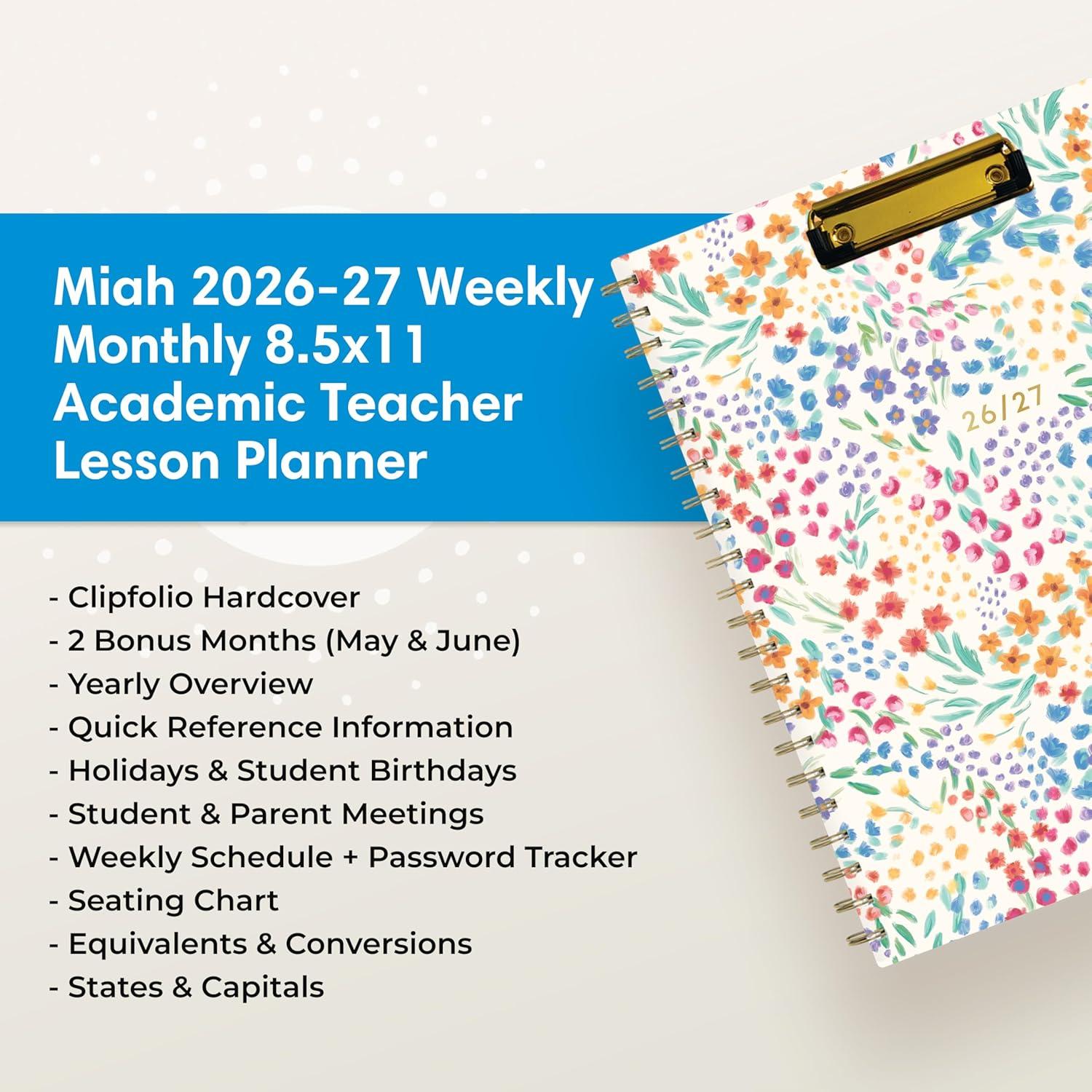 imageBlue Sky 20262027 Weekly and Monthly Academic Year Teacher Lesson Planner Calendar With Clipboard July 2026 June 2027 85 x 11 Hard Cover Wirebound Laminated Tabs MiahMiah 20262027