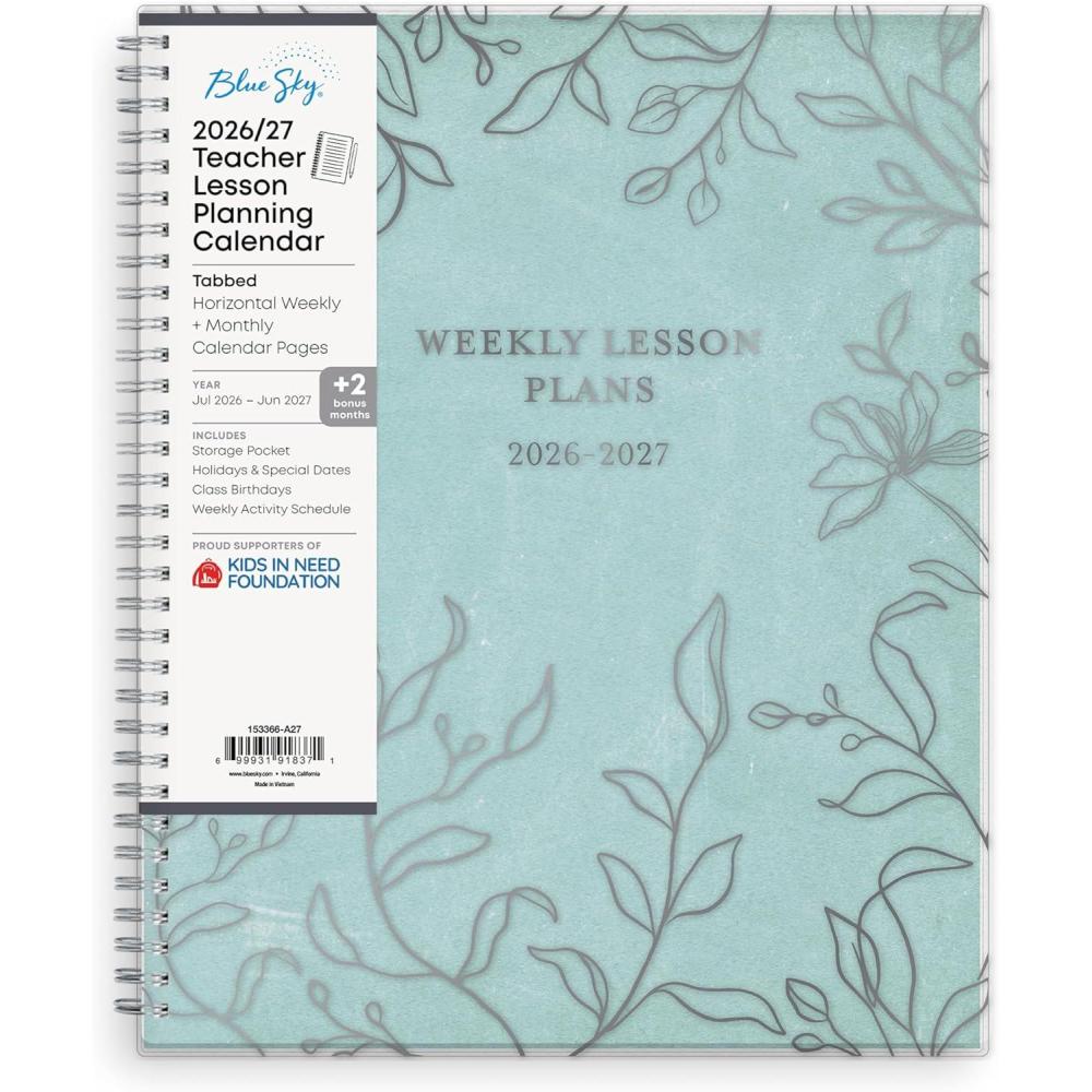 imageBlue Sky 20262027 Weekly and Monthly Academic Year Teacher Lesson Planner Calendar July 2026 June 2027 85 x 11 Flexible Cover Wirebound Laminated Tabs Storage Pocket Prairie AquaPrairie Aqua 20262027