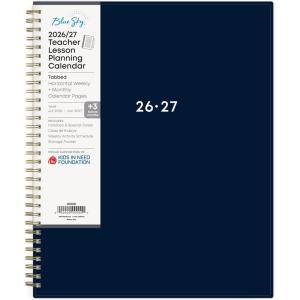Blue Sky 2026-2027 Weekly and Monthly Academic Year Teacher Lesson Planner Calendar, July 2026 – June 2027, 8.5″ x 11″, Flexible Cover, Wirebound, Laminated Tabs, Storage Pocket, Solid Navy(Navy- 2026/2027)
