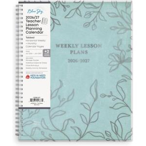 Blue Sky 2026-2027 Weekly and Monthly Academic Year Teacher Lesson Planner Calendar, July 2026 – June 2027, 8.5″ x 11″, Flexible Cover, Wirebound, Laminated Tabs, Storage Pocket, Prairie Aqua(Prairie Aqua- 2026/2027)