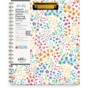 Blue Sky 2026-2027 Weekly and Monthly Academic Year Teacher Lesson Planner Calendar With Clipboard, July 2026 – June 2027, 8.5″ x 11″, Hard Cover, Wirebound, Laminated Tabs, Miah(Miah- 2026/2027)