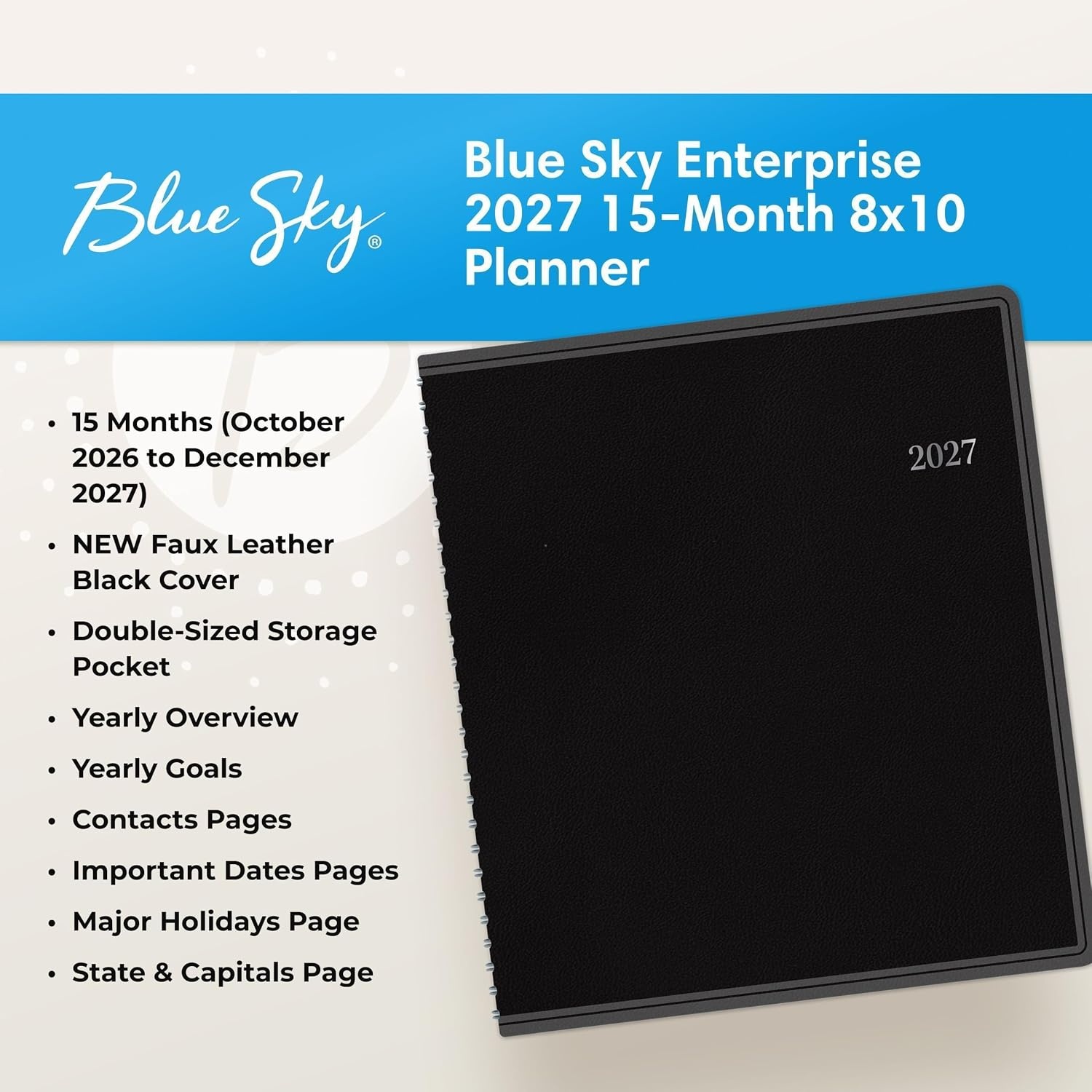 image:imageBlue Sky 2027 15Month Monthly Planner Calendar 8x10 EnterpriseEnterprise 2027