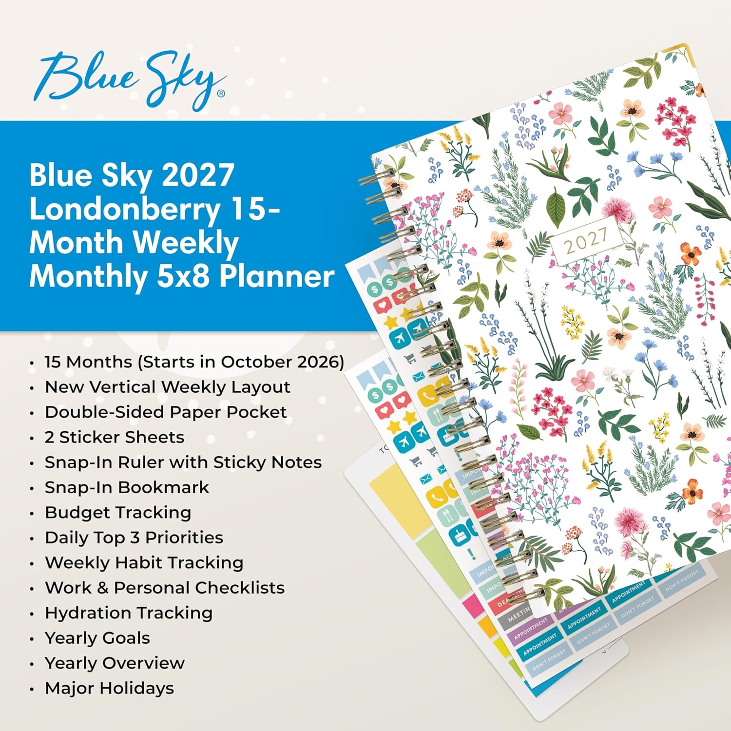 image:imageBlue Sky 2027 15Month Weekly amp Monthly Planner 85x11 LondonberryLondonberry 2027