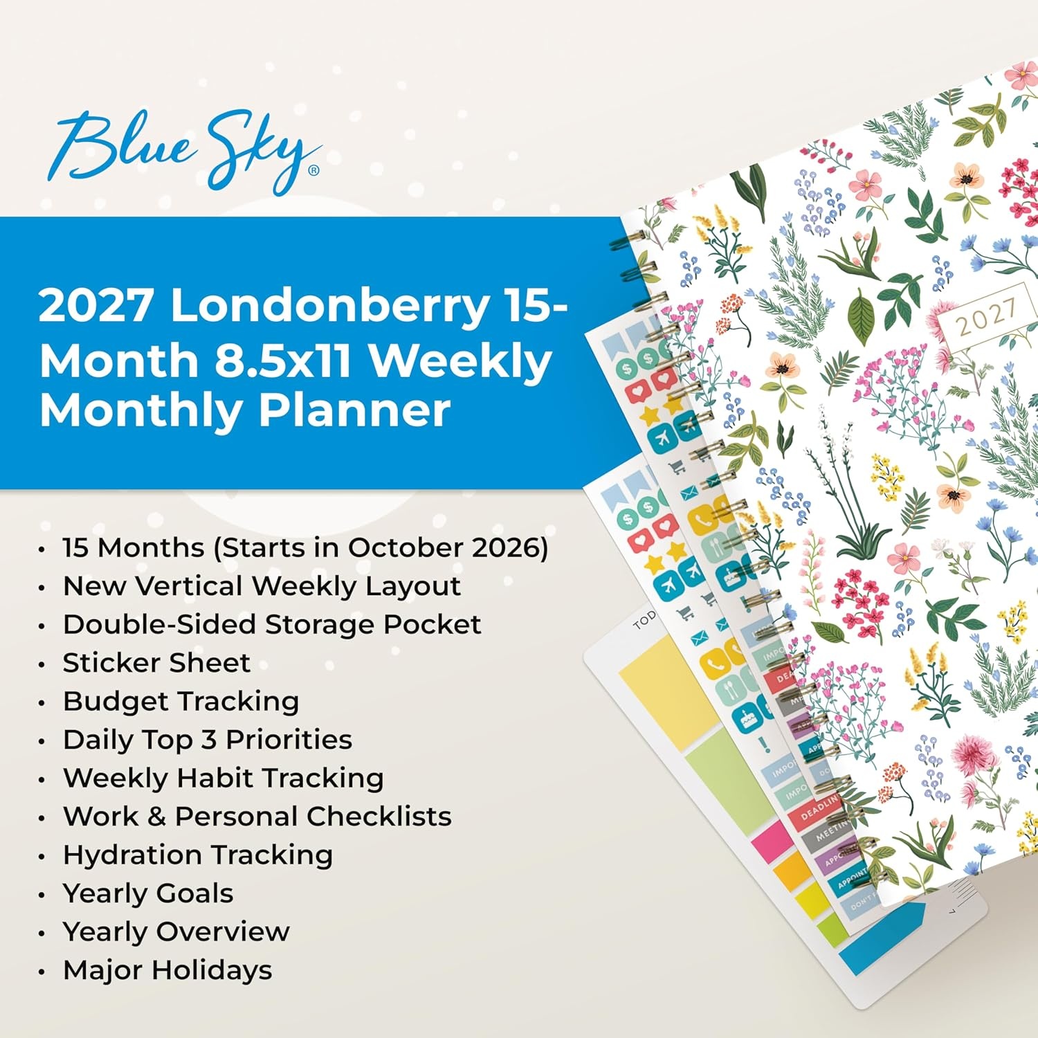 image:imageBlue Sky 2027 15Month Weekly amp Monthly Planner 85x11 LondonberryLondonberry 2027