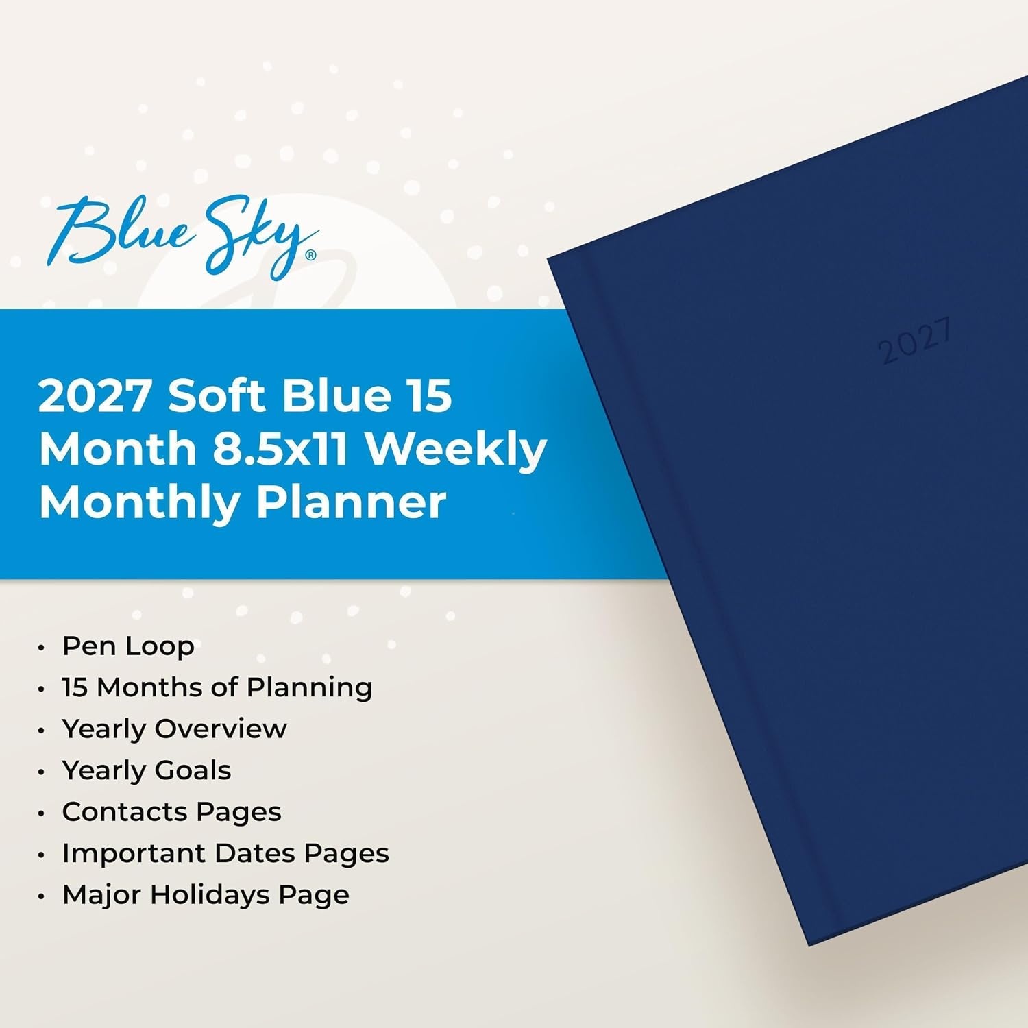 image:imageBlue Sky 2027 15Month Weekly amp Monthly Planner 85x11 Soft Blue