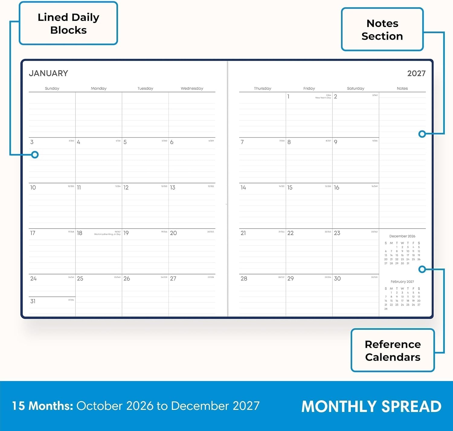 image:imageBlue Sky 2027 15Month Weekly amp Monthly Planner 85x11 Soft Blue