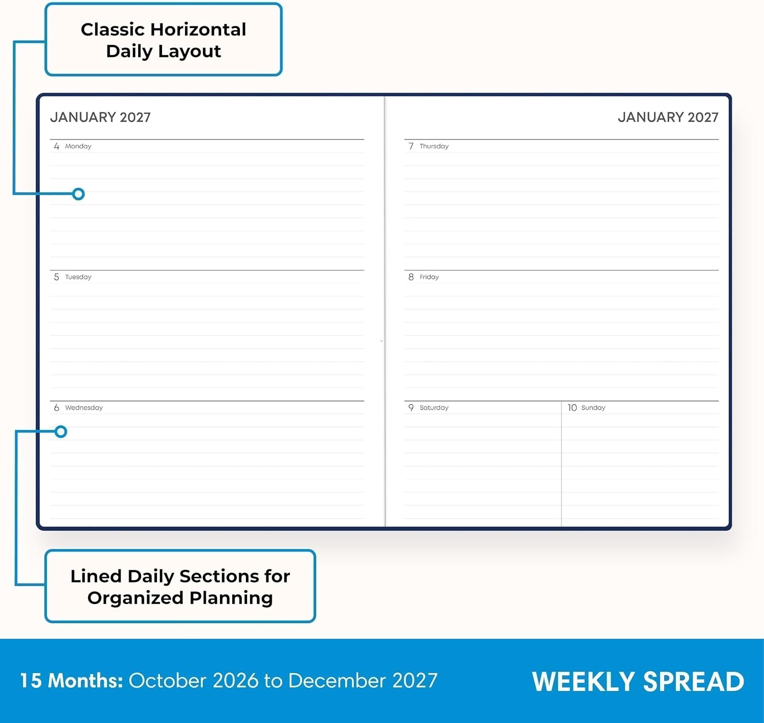 image:imageBlue Sky 2027 15Month Weekly amp Monthly Planner 85x11 Soft Blue