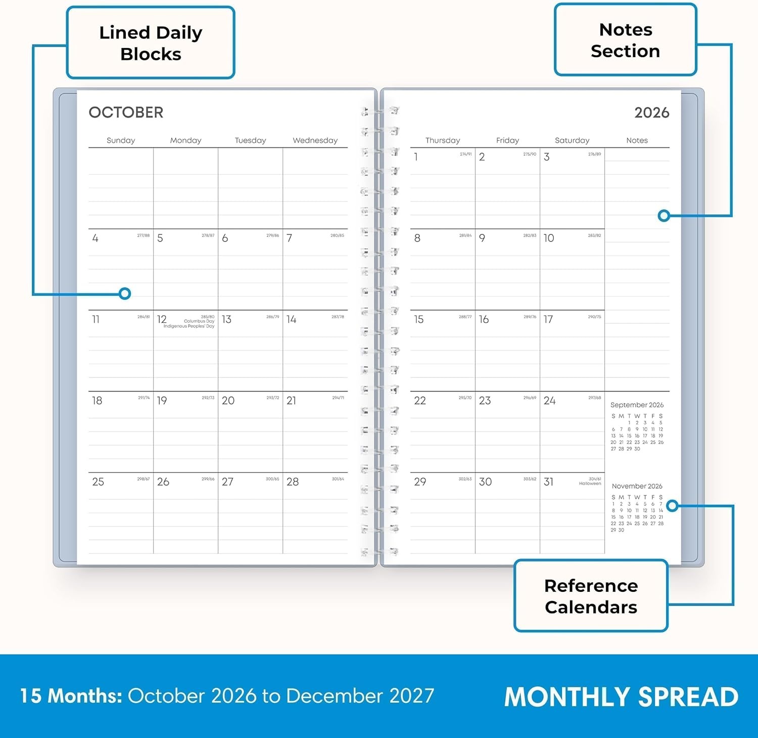 image:imageBlue Sky 2027 15Month Weekly amp Monthly Planner Calendar 5x8 Soft Blue