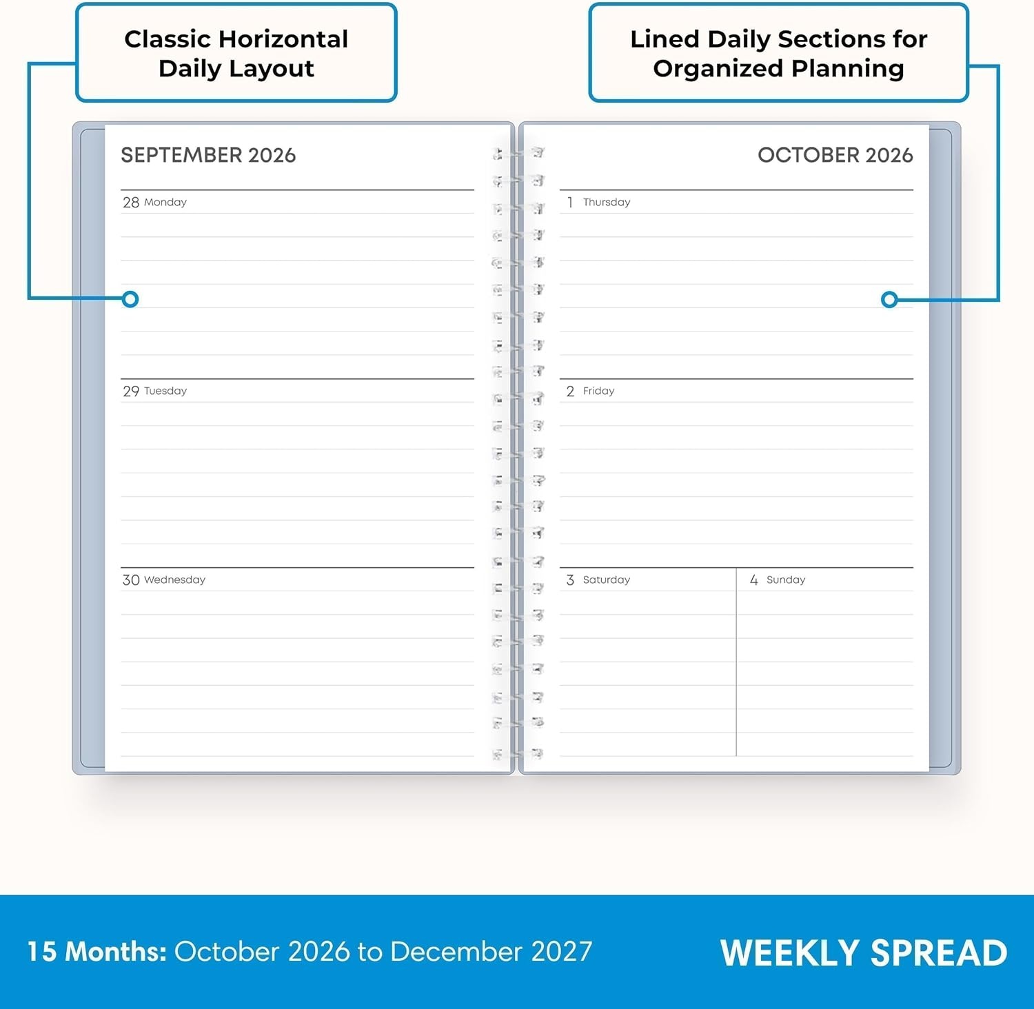 image:imageBlue Sky 2027 15Month Weekly amp Monthly Planner Calendar 5x8 Soft Blue