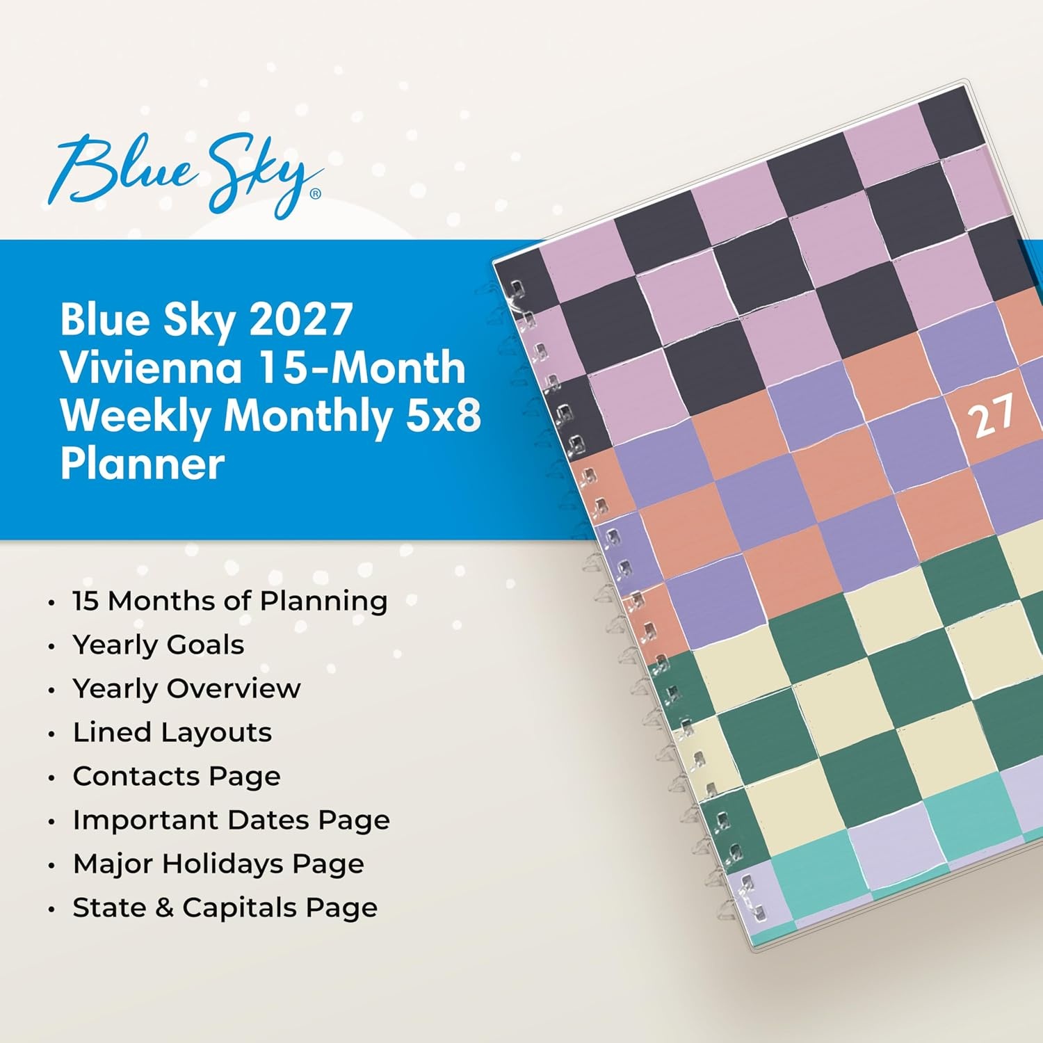 image:imageBlue Sky 2027 15Month Weekly amp Monthly Planner Calendar 5x8 Vivienna
