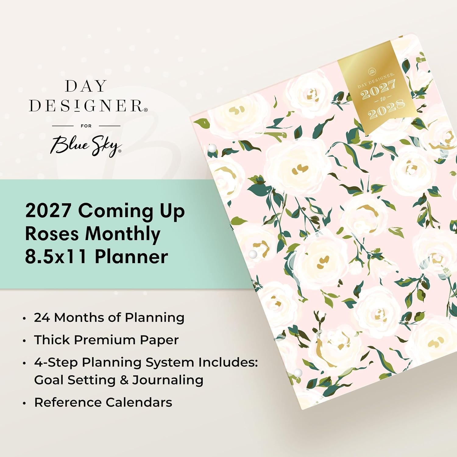 image:imageBlue Sky 2027 24Month Monthly Planner Calendar 85x11 Coming Up RosesComing Up Roses 2027