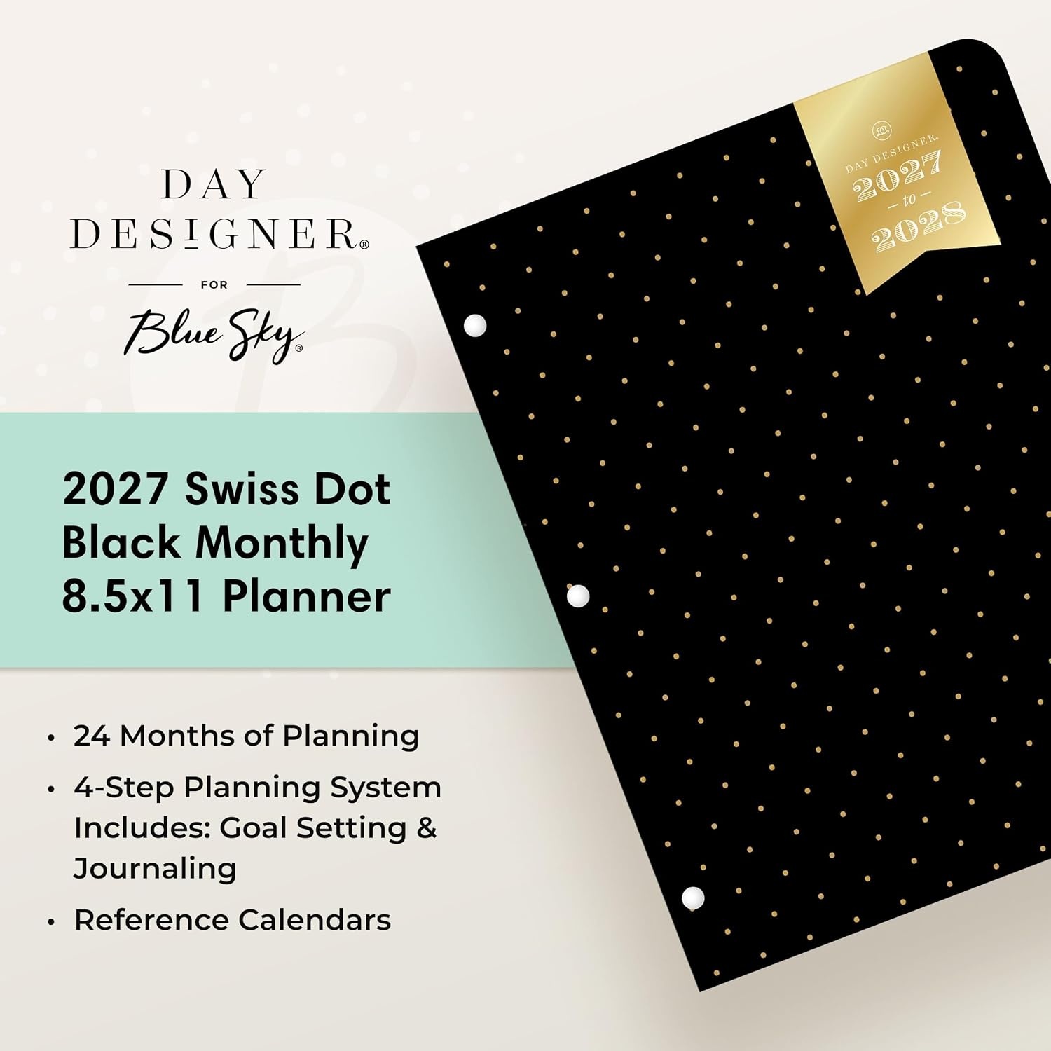 image:imageBlue Sky 2027 24Month Monthly Planner Calendar 85x11 Swiss Dot BlackSwiss Dot Black 2027