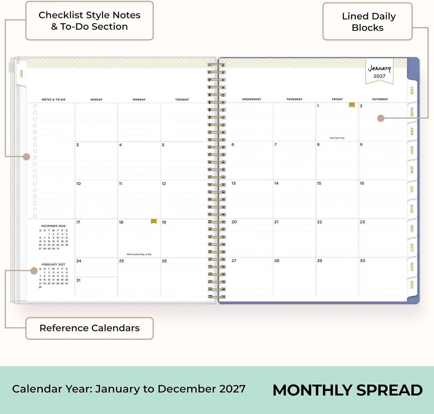 image:imageBlue Sky 2027 Weekly amp Monthly Planner Calendar 5x8 Serenity Tile BlueSerenity Tile Blue 2027