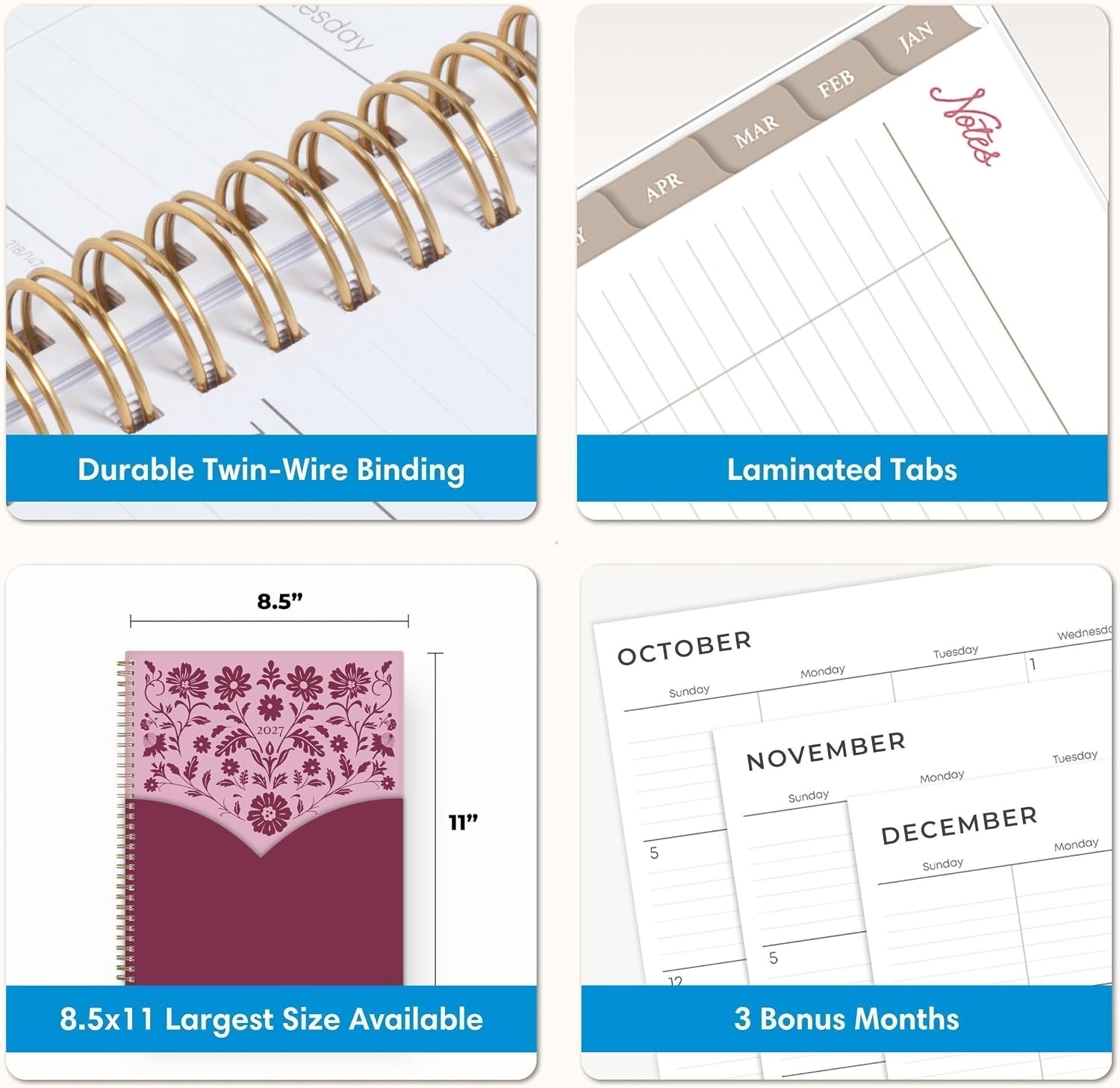image:imageBlue Sky 2027 Weekly and Monthly Planner Calendar 85x11 Yeehaw Mauve