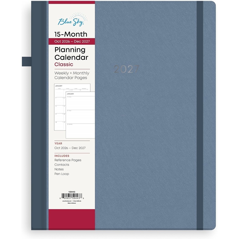 image:imageBlue Sky 2027 15Month Weekly amp Monthly Planner 8x10 Steel Blue