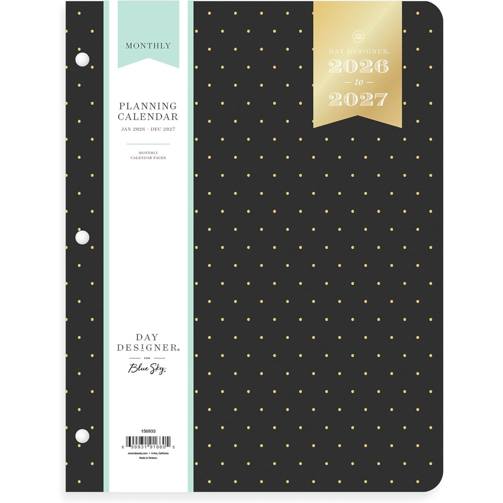 image:imageBlue Sky 2027 24Month Monthly Planner Calendar 85x11 Swiss Dot BlackSwiss Dot Black 2026