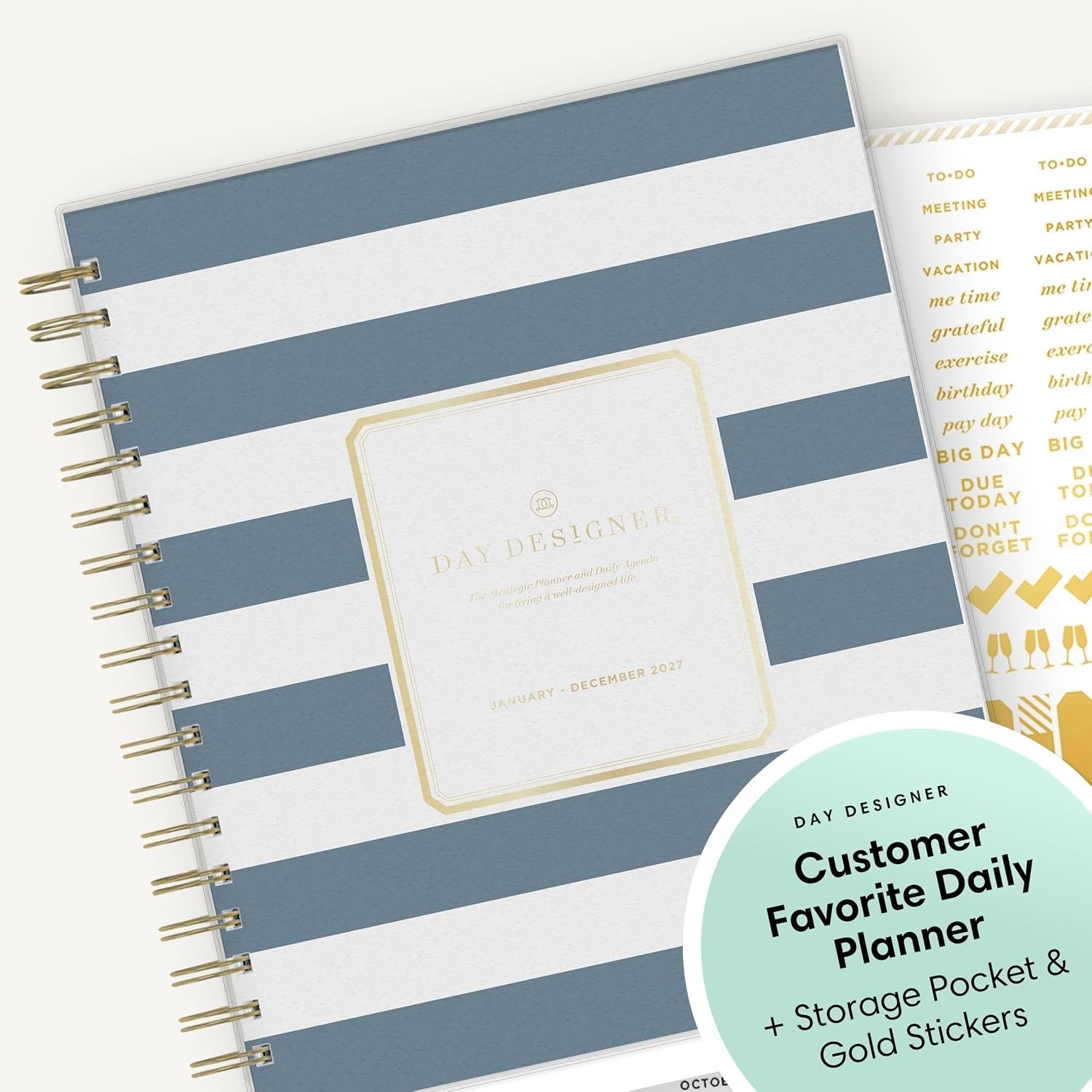 image:imageBlue Sky 2027 Daily amp Monthly Planner Calendar 8x10 Rugby Stripe Black