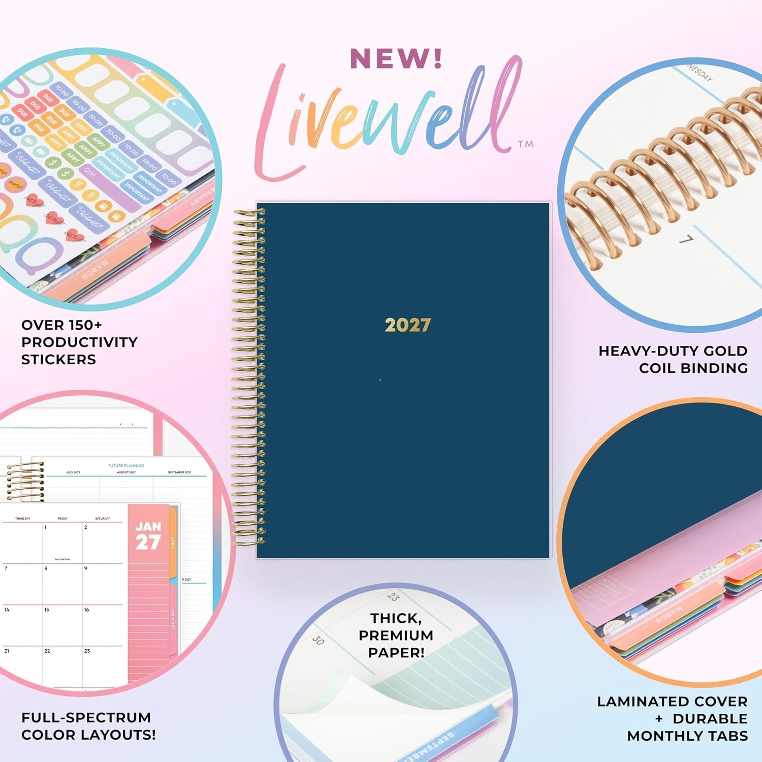 image:imageBlue Sky LiveWell 2027 Daily amp Monthly Planner Calendar 7x9 NavyNavy 2027