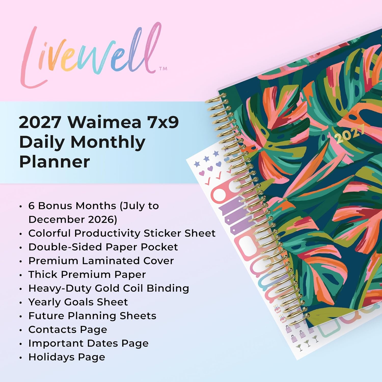 image:imageBlue Sky LiveWell 2027 Daily amp Monthly Planner Calendar 7x9 WaimeaWaimea 2027