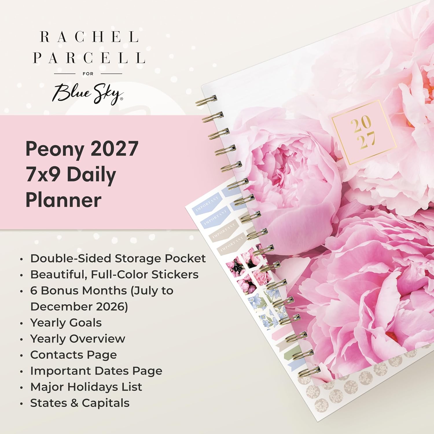 image:imageBlue Sky Rachel Parcell 2027 Daily amp Monthly Planner Calendar 7x9 PeonyPeony 2027