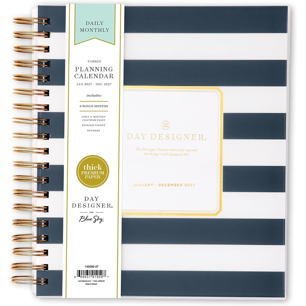image:imageBlue Sky 2027 Daily amp Monthly Planner Calendar 8x10 Rugby Stripe Black