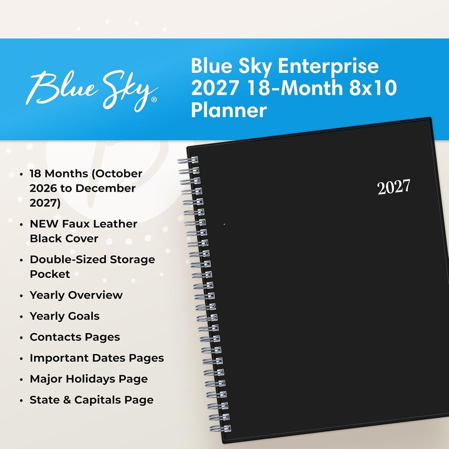image:imageBlue Sky 2027 18Month Monthly Planner Calendar 8x10 EnterpriseEnterprise 2027