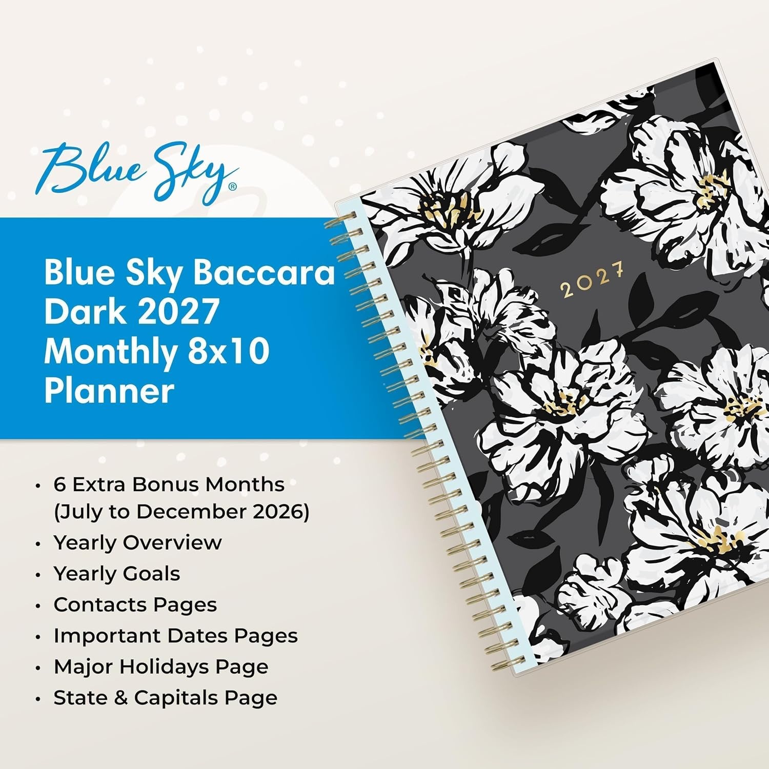 image:imageBlue Sky 2027 Monthly Planner Calendar 8x10 Baccara DarkBaccara Dark 2027