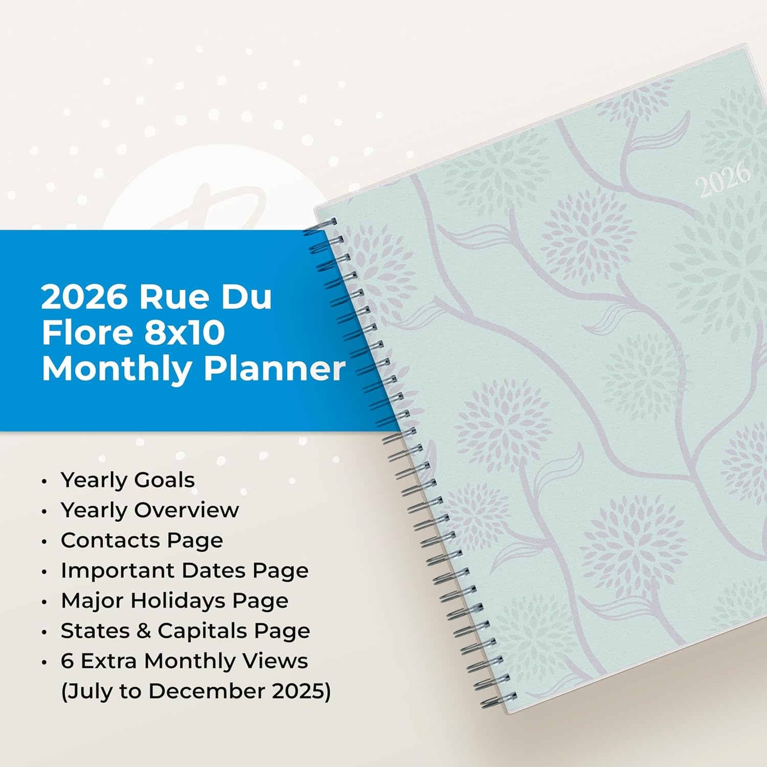 image:imageBlue Sky 2027 Monthly Planner Calendar 8x10 Rue Du FloreRue Du Flore 2026