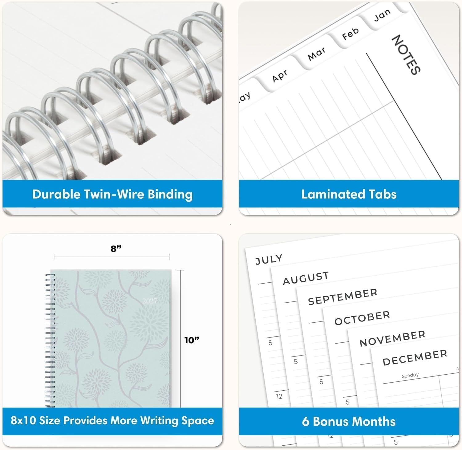 image:imageBlue Sky 2027 Monthly Planner Calendar 8x10 Rue Du FloreRue Du Flore 2027
