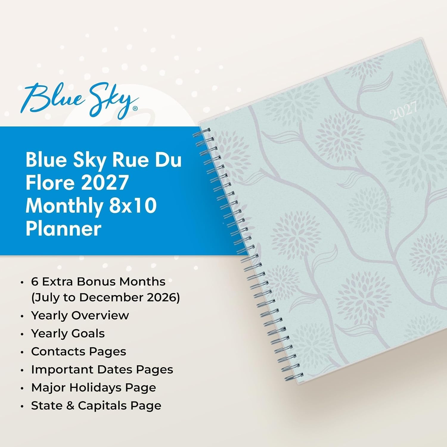 image:imageBlue Sky 2027 Monthly Planner Calendar 8x10 Rue Du FloreRue Du Flore 2027